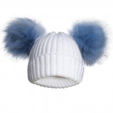 H688-B: Blue Ribbed Hat w/Pom Poms (0-12M)
